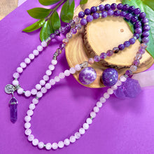 Load image into Gallery viewer, Ombre Collection The Crown Chakra Activation + Awakening of Divine Unity &amp; Cosmic Oneness Kunzite Super Seven Lepidolite Siberian Amethyst 108 Stretch Mala Necklace Bracelet