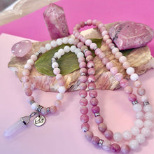 Load image into Gallery viewer, Ombre Collection The Sacral Chakra Joyful Self-Identity &amp; Creative Abundance Pink Opal Rose Quartz Rhodonite Rhodochrosite 108 Stretch Mala Necklace Bracelet