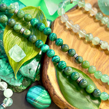 Load image into Gallery viewer, Ombre Collection The Heart Chakra Blast of Love &amp; Abundant Prosperity Green Fluorite Green Aventurine Jade Malachite 108 Stretch Mala Necklace Bracelet