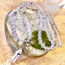 Load image into Gallery viewer, NEW! 🪽 Angel Aura Clear Quartz Light Worker Imprint Blockage Removal &amp; Alchemically Bond 108 Mala Necklace Bracelet