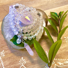 Load image into Gallery viewer, NEW! 🪽 Angel Aura Rose Quartz Love &amp; Light Worker Imprint Blockage Removal &amp; Alchemically Bond 108 Mala Necklace Bracelet