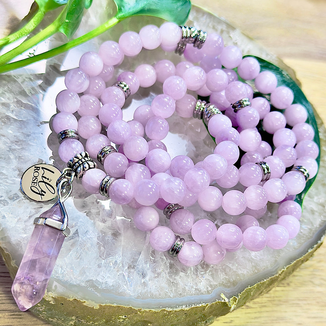 Kunzite AAA+ Emotional Freedom & Self Love Elixir Premium Collection 108 Stretch Mala Necklace Bracelet