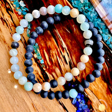 Load image into Gallery viewer, Matte Amazonite &amp; Matte Black Onyx Matching Gemstone Couples Unity 6mm Stretch Distance Bracelets