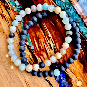 Matte Amazonite & Matte Black Onyx Matching Gemstone Couples Unity 6mm Stretch Distance Bracelets