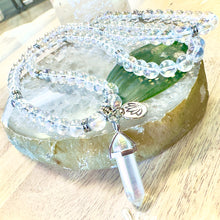 Load image into Gallery viewer, NEW! 🪽 Angel Aura Clear Quartz Light Worker Imprint Blockage Removal &amp; Alchemically Bond 108 Mala Necklace Bracelet