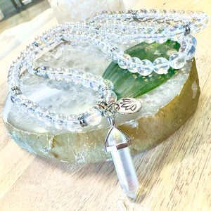 NEW! 🪽 Angel Aura Clear Quartz Light Worker Imprint Blockage Removal & Alchemically Bond 108 Mala Necklace Bracelet