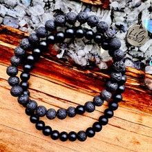 Load image into Gallery viewer, Lava &amp; Black Onyx Couples Bracelet 6mm Stretch Matching Set