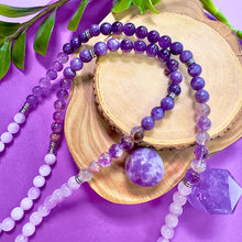 Load image into Gallery viewer, Ombre Collection The Crown Chakra Activation + Awakening of Divine Unity &amp; Cosmic Oneness Kunzite Super Seven Lepidolite Siberian Amethyst 108 Stretch Mala Necklace Bracelet