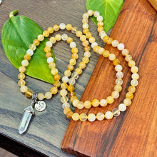 Load image into Gallery viewer, Update: 3 Left in stock &amp; NEW! Grade A ✨ Golden Healer Unbreakable Force Gold Ray of Light Limited 108 Hand Knotted Mala with Point Charm Pendant Necklace