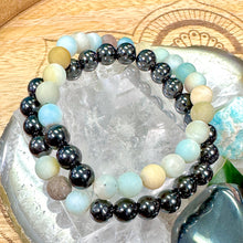 Load image into Gallery viewer, Magnetic Hematite &amp; Matte Amazonite ✨ Law of 3 Matching Gemstone Couples Unity &amp; Love 8mm Stretch Distance Bracelets