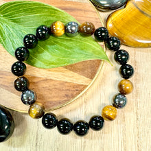 Load image into Gallery viewer, NEW! Divine Masculine Ancestral Healing &amp; Protection Black Onyx Tigers Eye &amp; Hematite 10mm Stretch Bracelet