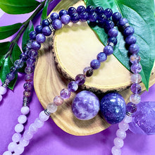 Load image into Gallery viewer, Ombre Collection The Crown Chakra Activation + Awakening of Divine Unity &amp; Cosmic Oneness Kunzite Super Seven Lepidolite Siberian Amethyst 108 Stretch Mala Necklace Bracelet