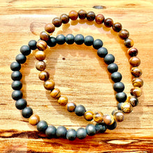 Load image into Gallery viewer, Tigers Eye &amp; Black Onyx Couples Bracelet 6mm Stretch Matching Set
