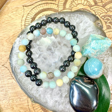 Load image into Gallery viewer, Magnetic Hematite &amp; Matte Amazonite ✨ Law of 3 Matching Gemstone Couples Unity &amp; Love 8mm Stretch Distance Bracelets