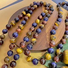 Load image into Gallery viewer, Limited Edition Triple Power Red Tigers Eye Blue Tigers Eye and Yellow Tigers Eye 108 Hand Knotted Mala with Point Charm Pendant Necklace