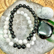 Load image into Gallery viewer, Magnetic Hematite &amp; Howlite ✨ Law of 3 Matching Gemstone Couples Unity &amp; Love 8mm Stretch Distance Bracelets