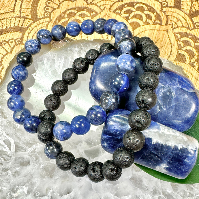 Lava Stone & Sodalite Matching Couples Unity & Love 8mm Stretch Distance Bracelets