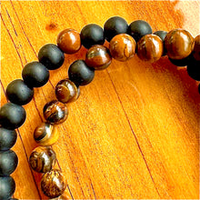 Load image into Gallery viewer, Tigers Eye &amp; Black Onyx Couples Bracelet 6mm Stretch Matching Set