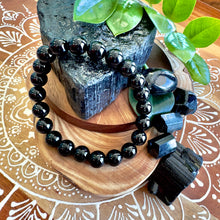 Load image into Gallery viewer, NEW 🔥 Black Schorl Tourmaline - The Ultimate Spiritual Grounding &amp; EMF Purification Grade AAA 10mm Stretch Bracelet
