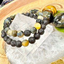 Load image into Gallery viewer, Lava Stone &amp; Honey Blue Tigers Eye Matching Couples Unity &amp; Love 8mm Stretch Distance Bracelets