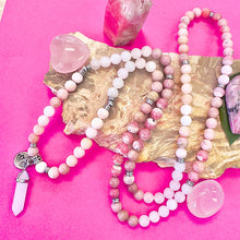 Load image into Gallery viewer, Ombre Collection The Sacral Chakra Joyful Self-Identity &amp; Creative Abundance Pink Opal Rose Quartz Rhodonite Rhodochrosite 108 Stretch Mala Necklace Bracelet