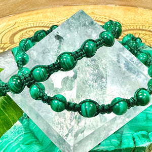 NEW! Malachite EMF Protection, Releasing Stagnant Energies & Recharging Vitality Woven Inner Strength Collection Nylon Braided Adjustable 6mm Bead Bracelet