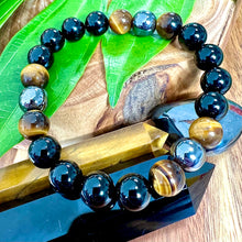 Load image into Gallery viewer, NEW! Divine Masculine Ancestral Healing &amp; Protection Black Onyx Tigers Eye &amp; Hematite 10mm Stretch Bracelet