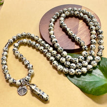 Load image into Gallery viewer, Dalmatian Jasper Nurturing &amp; Playful 108 Stretch Mala Necklace Bracelet