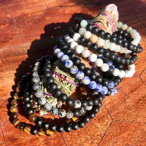Labradorite Larvakite & Black Onyx Couples Bracelet 6mm Stretch Matching Set