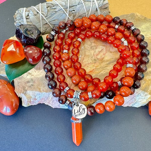 Ombre Collection The Root Chakra Discernment in Duality, Resilience & Healing the Trauma Response 108 Stretch Mala Necklace Bracelet