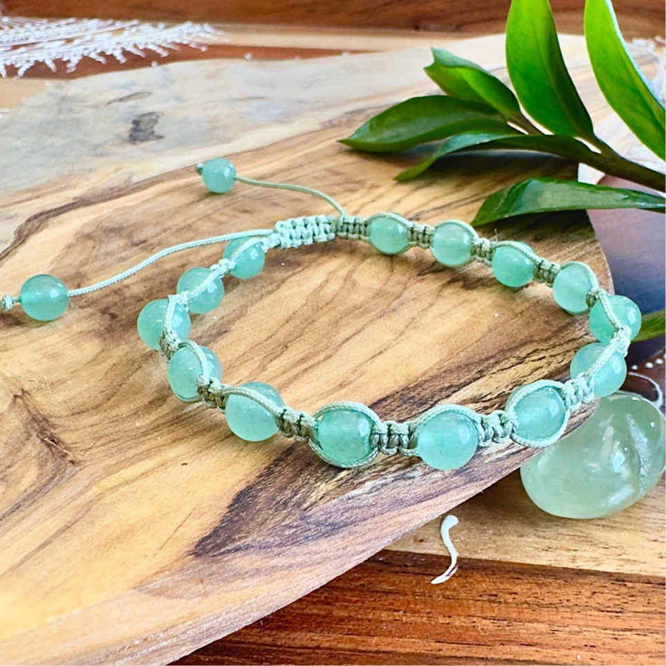 NEW! Green Aventurine Wealth, Abundance & Heart Health Woven Inner Strength Collection Nylon Braided Adjustable 6mm Bead Bracelet