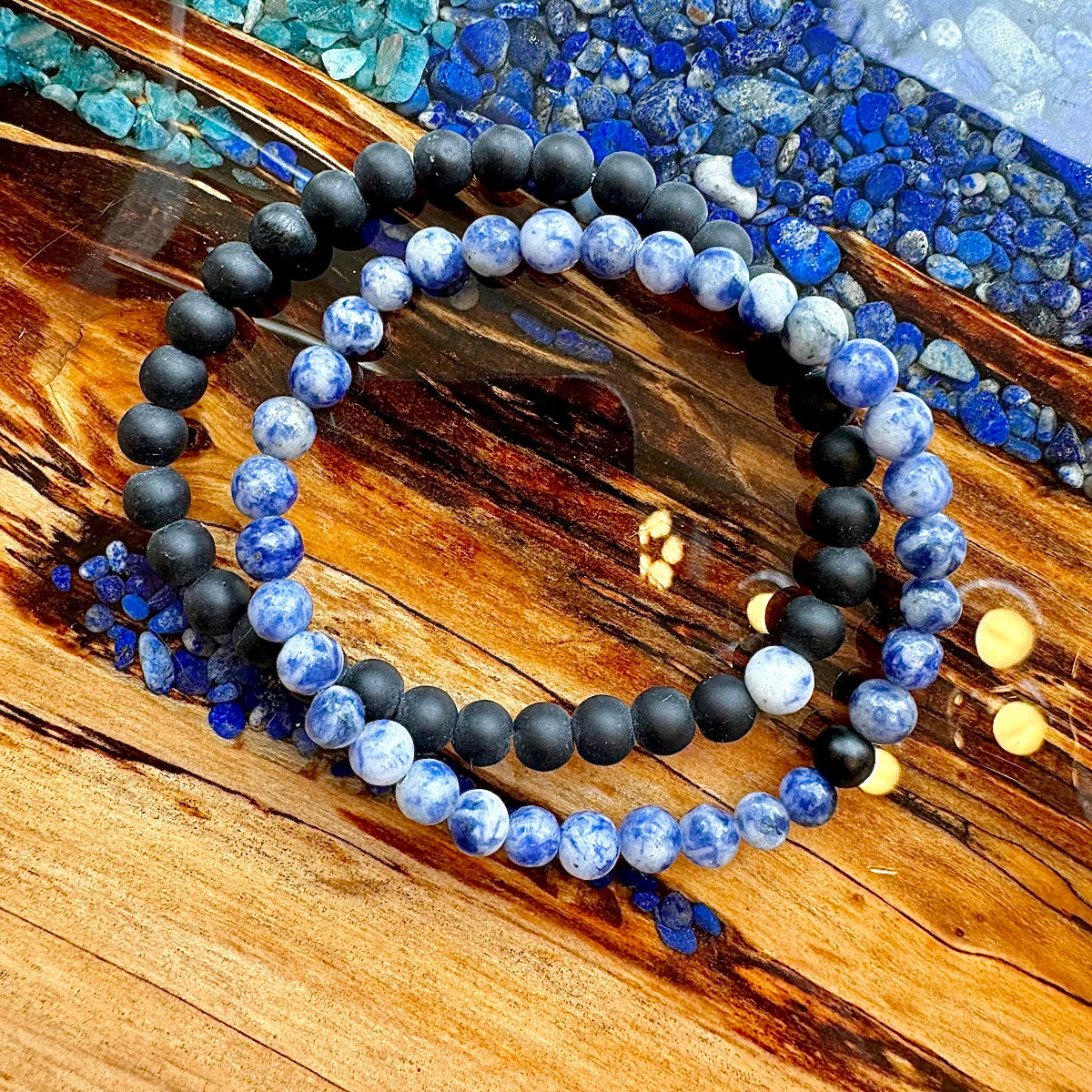 Sodalite & Black Onyx Couples Bracelet 6mm Stretch Matching Set
