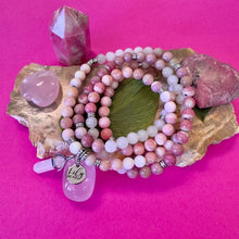 Load image into Gallery viewer, Ombre Collection The Sacral Chakra Joyful Self-Identity &amp; Creative Abundance Pink Opal Rose Quartz Rhodonite Rhodochrosite 108 Stretch Mala Necklace Bracelet