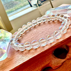 NEW! 🪽 Angel Aura Clear Quartz Light Worker Imprint Blockage Removal & Alchemically Bond 8mm Stretch Bracelet
