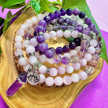 Load image into Gallery viewer, Ombre Collection The Crown Chakra Activation + Awakening of Divine Unity &amp; Cosmic Oneness Kunzite Super Seven Lepidolite Siberian Amethyst 108 Stretch Mala Necklace Bracelet