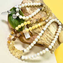 Load image into Gallery viewer, Ombre Collection The Solar Plexus Chakra Purpose, Confidence &amp; Authentic Manifestation Mother of Pearl Citrine Honey Calcite Golden Healer 108 Stretch Mala Necklace Bracelet