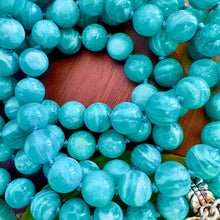 Load image into Gallery viewer, New &amp; Only 2! Super Limited! Peruvian Amazonite Deep Teal Divine Soul Protector &amp; DF/DM Energetic Alignment 108 Hand Knotted Mala with Point Charm Pendant Necklace