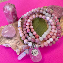 Load image into Gallery viewer, Ombre Collection The Sacral Chakra Joyful Self-Identity &amp; Creative Abundance Pink Opal Rose Quartz Rhodonite Rhodochrosite 108 Stretch Mala Necklace Bracelet