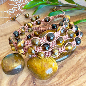 NEW! Tiger's Eye Abundance, Courage & Transformation Woven Inner Strength Collection Nylon Braided Adjustable 6mm Bead Bracelet