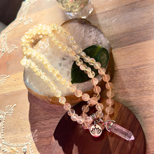 Load image into Gallery viewer, Extremely Limited! Brazilian Citrine Grade AAA+ Pure Positive Energy, Abundance &amp; Wealth 108 Hand Knotted Mala with Point Charm Pendant Necklace