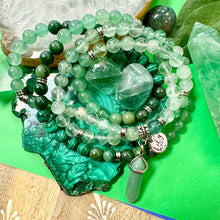Load image into Gallery viewer, Ombre Collection The Heart Chakra Blast of Love &amp; Abundant Prosperity Green Fluorite Green Aventurine Jade Malachite 108 Stretch Mala Necklace Bracelet