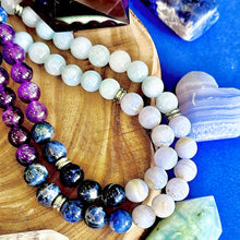 Load image into Gallery viewer, Ombre Collection Third Eye Chakra Detoxifying &amp; Activating Pineal Gland for Psychic Realms Aquamarine Blue Lace Agate Sodalite Brazilian Amethyst 108 Stretch Mala Necklace Bracelet