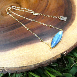 Kyanite Truth & Clarity Oval Pendant Choker 14" + 2" Gold Necklace