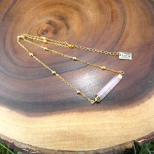 Load image into Gallery viewer, Minimalist Rose Quartz Rounded Bar Pendant Choker 14&quot; + 2&quot; Gold Necklace