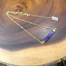 Load image into Gallery viewer, Minimalist Amethyst Rounded Bar Pendant Choker 14&quot; + 2&quot; Gold Necklace