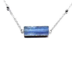 Modern Kyanite Horizontal Bar Pendant Choker 14" + 2" White Gold Necklace