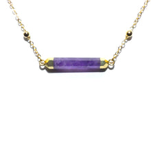 Load image into Gallery viewer, Minimalist Amethyst Rounded Bar Pendant Choker 14&quot; + 2&quot; Gold Necklace