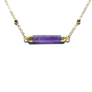 Minimalist Amethyst Rounded Bar Pendant Choker 14" + 2" Gold Necklace
