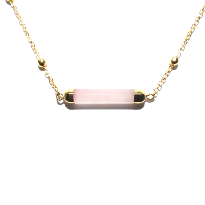 Minimalist Rose Quartz Rounded Bar Pendant Choker 14