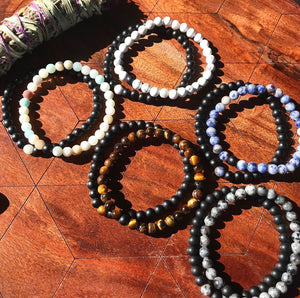 Amazonite & Black Onyx Couples Bracelet 6mm Stretch Matching Set